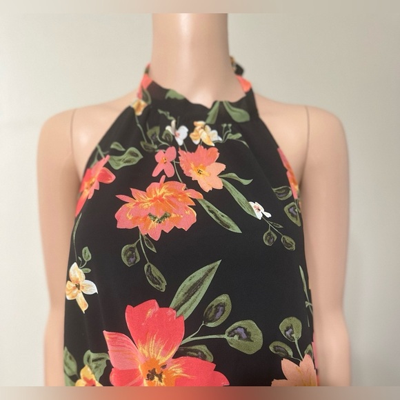 Floral Halter Women’s Romper XL Chiffon Black Pink Orange Tropical Print 11/3 - Picture 3 of 6